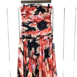 Floral strapless floral maxi evening dress